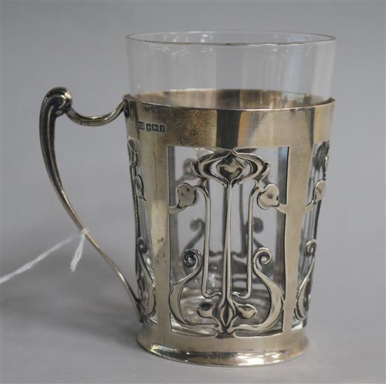A George V Art Nouveau silver cup holder, by Roberts & Belk, Sheffield, 1915, 89mm.